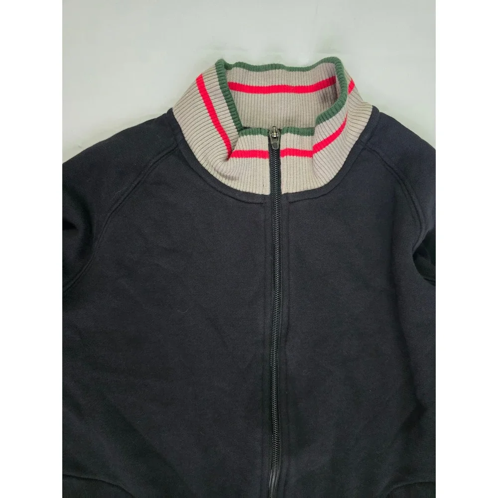 Nike Mens vintage Full Zip Fleece Track Jacket Black Striped Ribbed Collar M